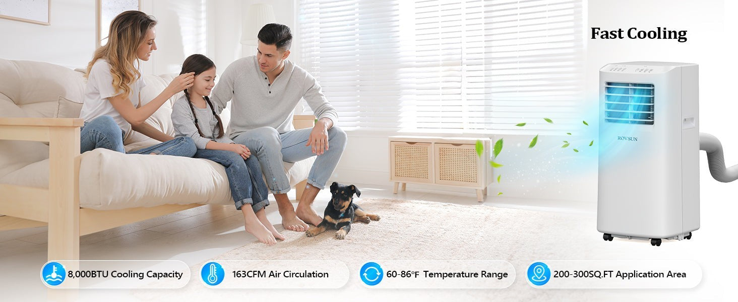 3 in 1 Portable Air Conditioner, Fan, Dehumidifie,ROVSUN 8,000 BTU 115V WiFi/APP