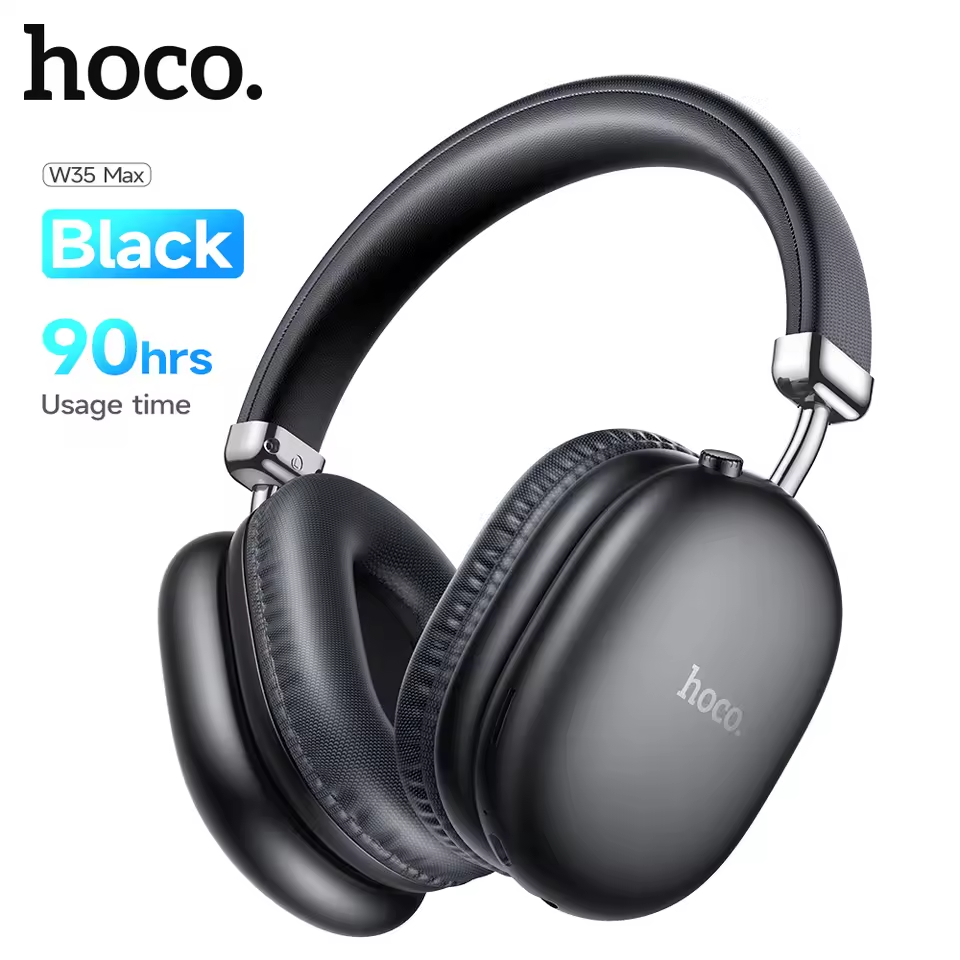NEW HOCO W35 MAX Wireless Bluetooth Headphones Headset-90H Playtime-Black-Silver