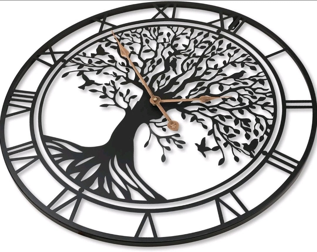 New Tree of Life Wall Clock 24" – Metal Art Deco Silent Quartz Clock for Home 