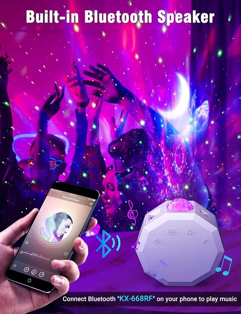 2 In 1 Galaxy Star Night LED Starry Sky Projector Light With Bluetooth Speaker