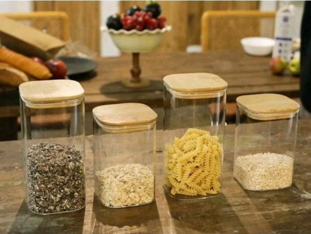 LIBWYS 12x Square Glass Food Storage Jars with Bamboo Lids Airtight Canisters 