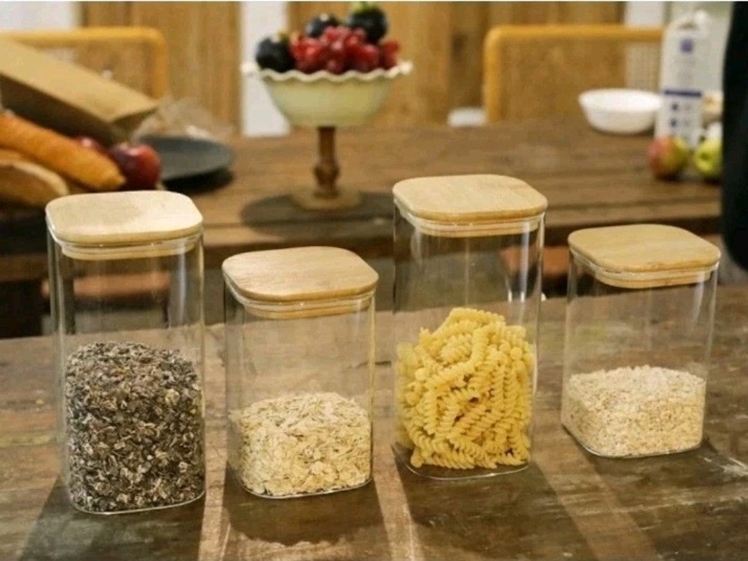LIBWYS 12x Square Glass Food Storage Jars with Bamboo Lids Airtight Canisters 