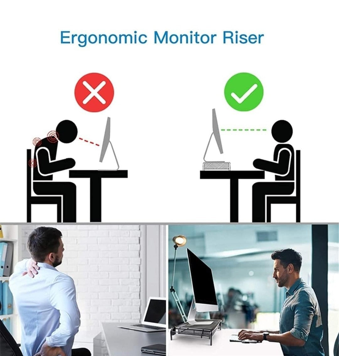 Mesh Metal Monitor Stand, Laptop, Printer with Drawer & Pen Holders |Vertical