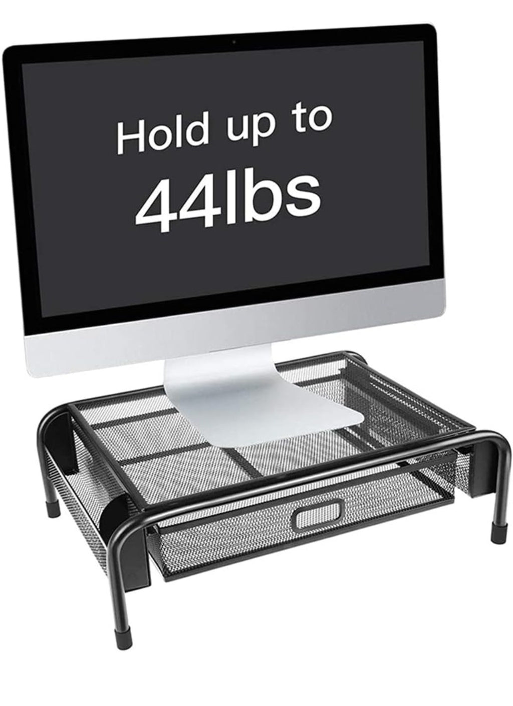 Mesh Metal Monitor Stand, Laptop, Printer with Drawer & Pen Holders |Vertical