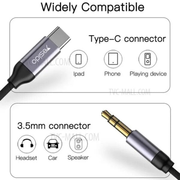 Type C to 3.5mm Aux Cable Lead ,For Car Stereo Audio Cable Adapter Audio Jack