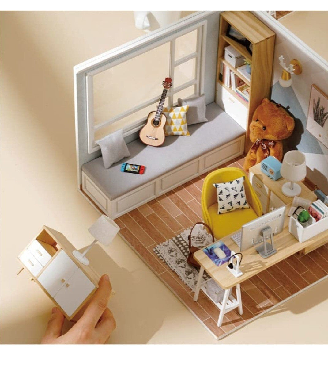 DIY Doll Room Miniature Furniture Wooden House Kit- DIY Cabin Sunshine Study LED