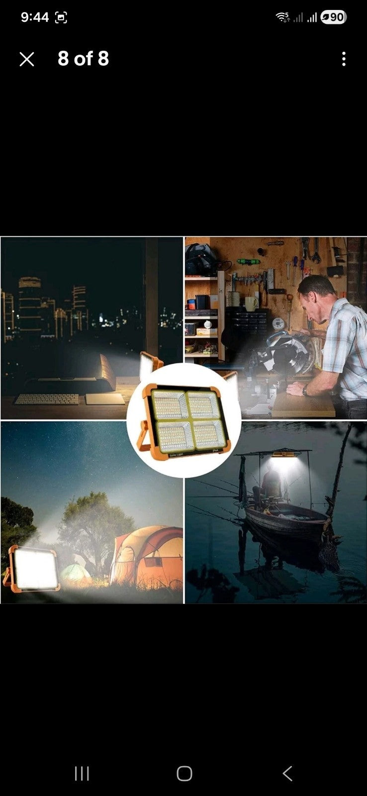 2000W Rechargeable LED Work Light Solar Cordless Portable Floodlight USB 4 Modes