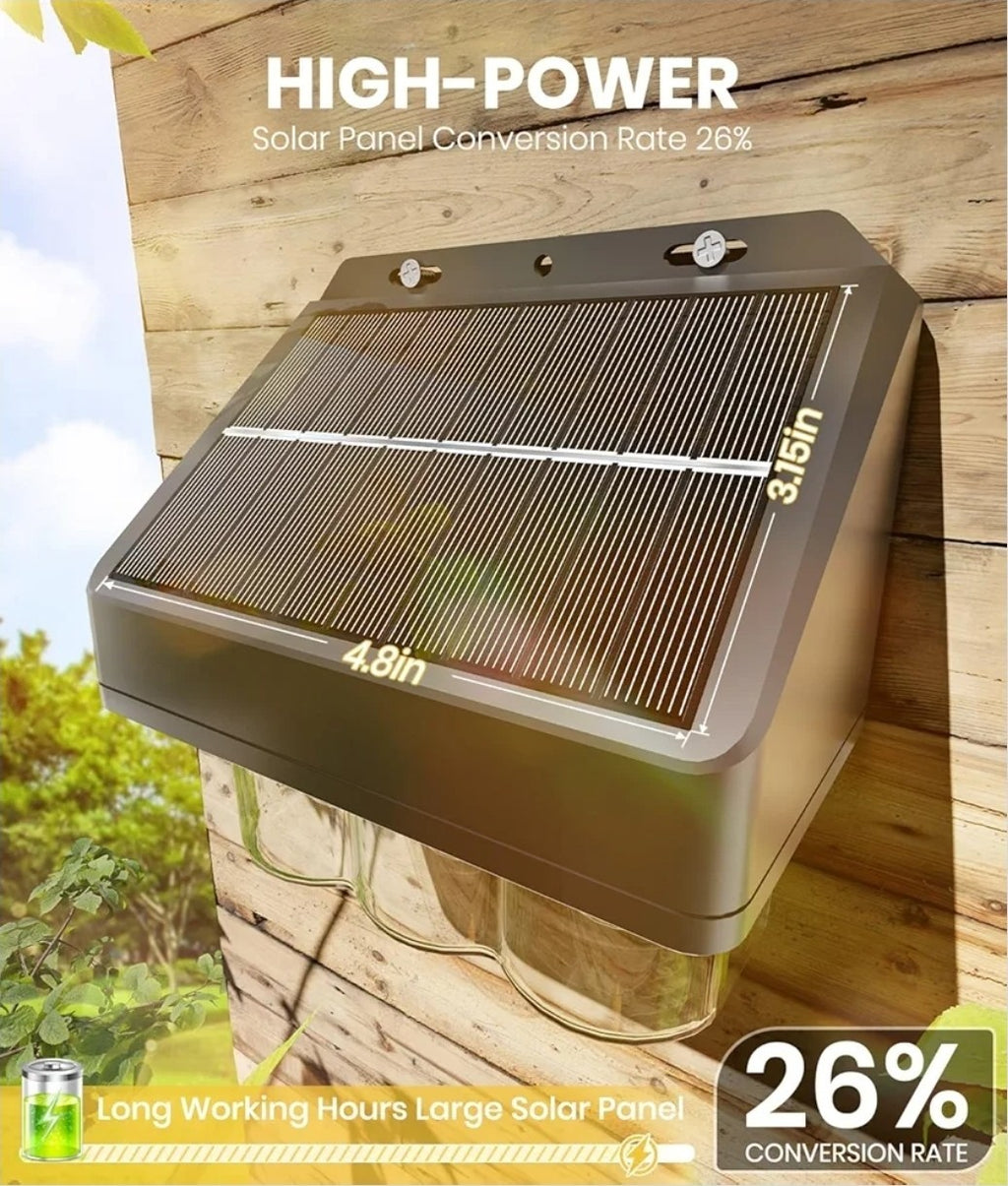 2 Pack Solar Fence Lights Outdoor, Wall Lights for Garden,Patio, IP67, 3 Bulbs