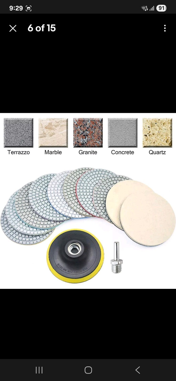 16pcs Diamond Polishing Pads Set 4"(100mm) 50-6000 Grit + Backer Pad for Granite