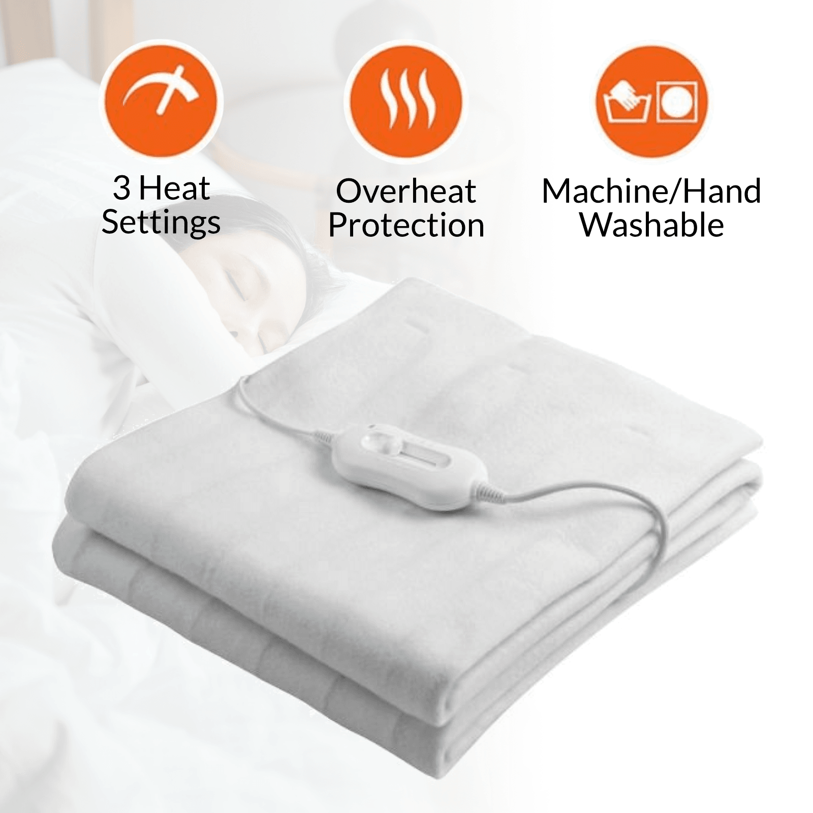 Electric Blanket Heated, Fast Heat up, 3 Heat Settings, King Size 152cm x 152cm