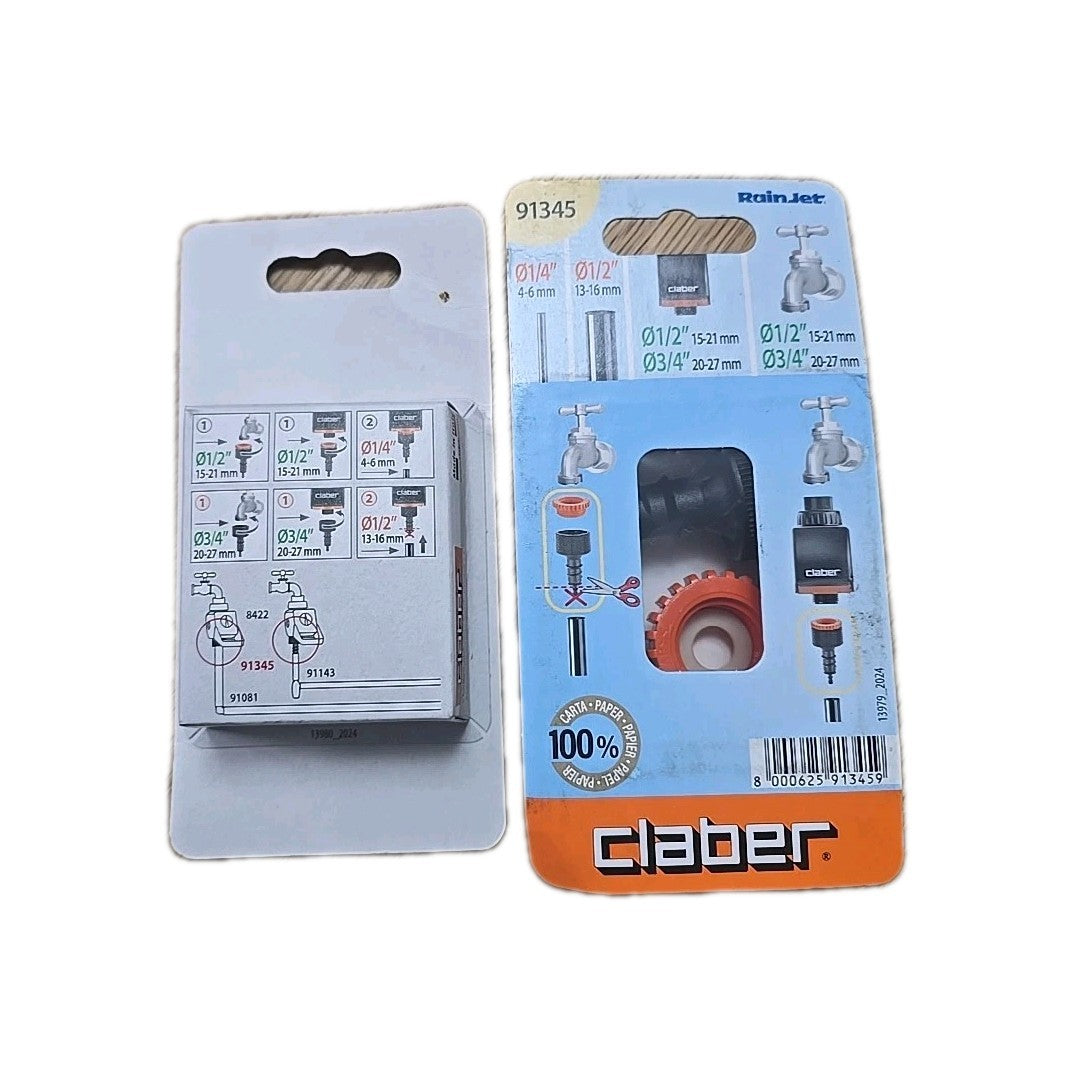 2x Claber Threaded Hose Pipe Tap Connector Claber Rainjet 1/2-1/4" Threaded A