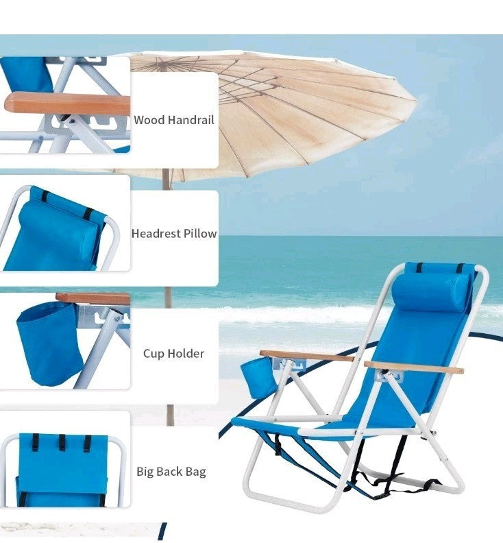 Folding Audlt Portable Backpack Chairs & Cup Holder for Camping/Garden/Beach x2