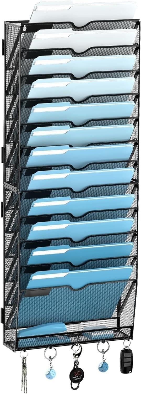 13-Tier Wall File Organiser – A4 Mesh Document Holder with Key Wall Files Holder