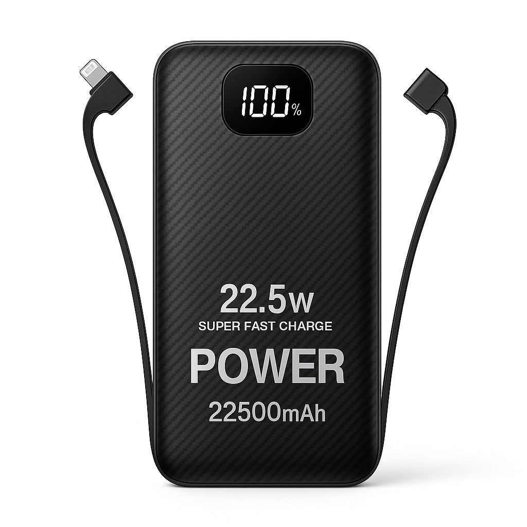 Super Fast Power Bank 25500mAh With Built-in Type-C And iPhone Cable + 3 Outputs