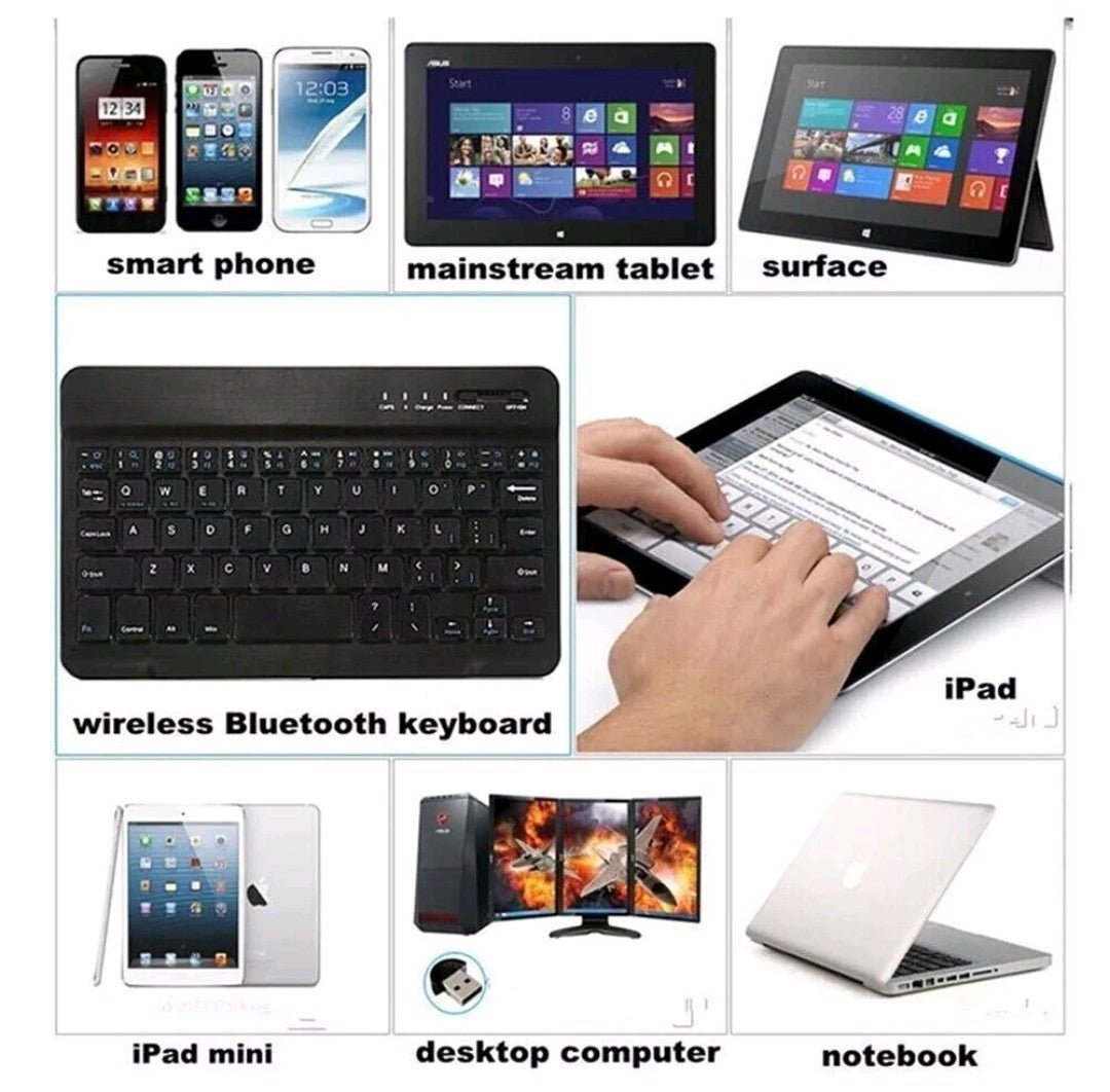 Rechargeable Wireless Bluetooth Keyboard For IOS iPad Android Tablet PC Windows