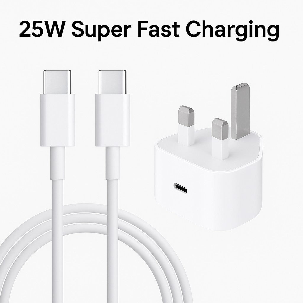 25W Super Fast Charger Adapter Plug & Type-C Cable For Samsung & Apple Models UK
