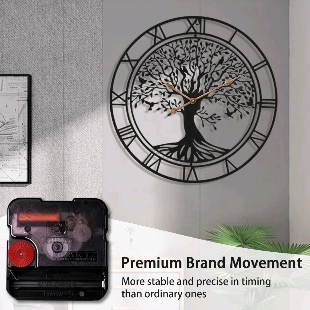 New Tree of Life Wall Clock 24" – Metal Art Deco Silent Quartz Clock for Home 