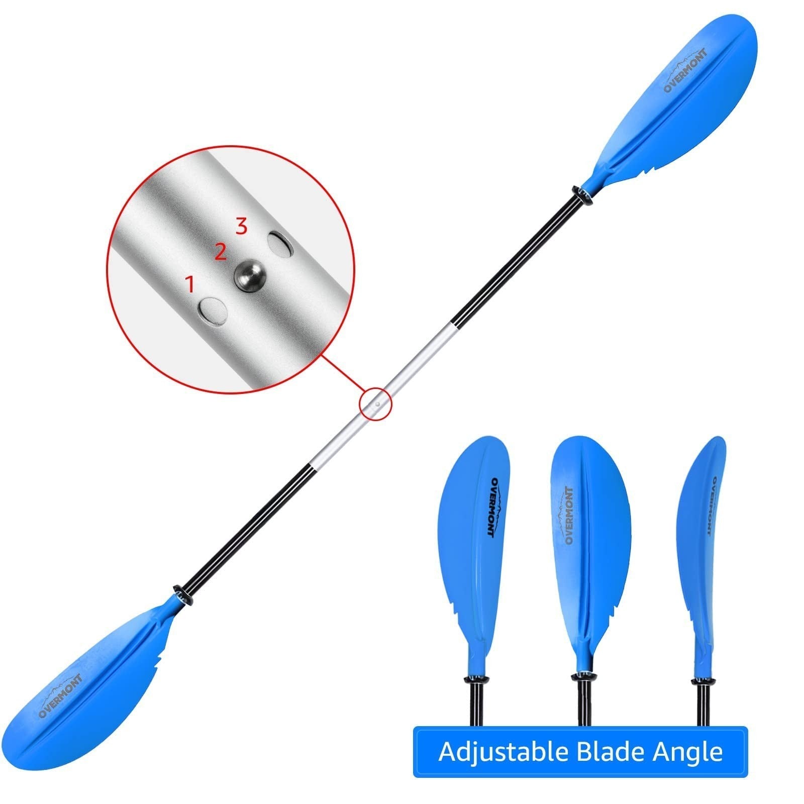 Professional Kayak Paddle Asymmetrical Floating Oar Aluminium Paddle 220cm Blue