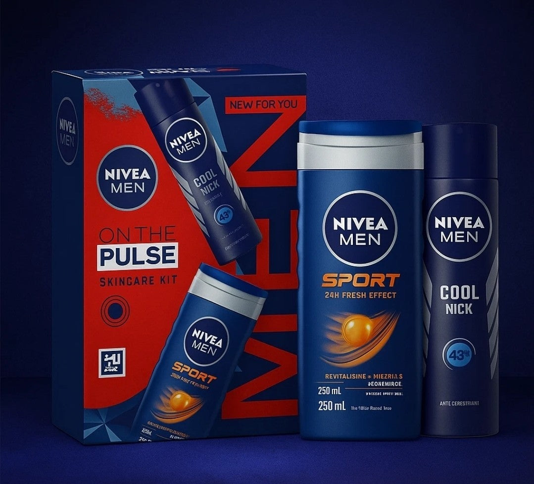 NIVEA Men Sport & Cool Kick Skincare Gift Set | 24H Fresh Shower Gel & Deodorant