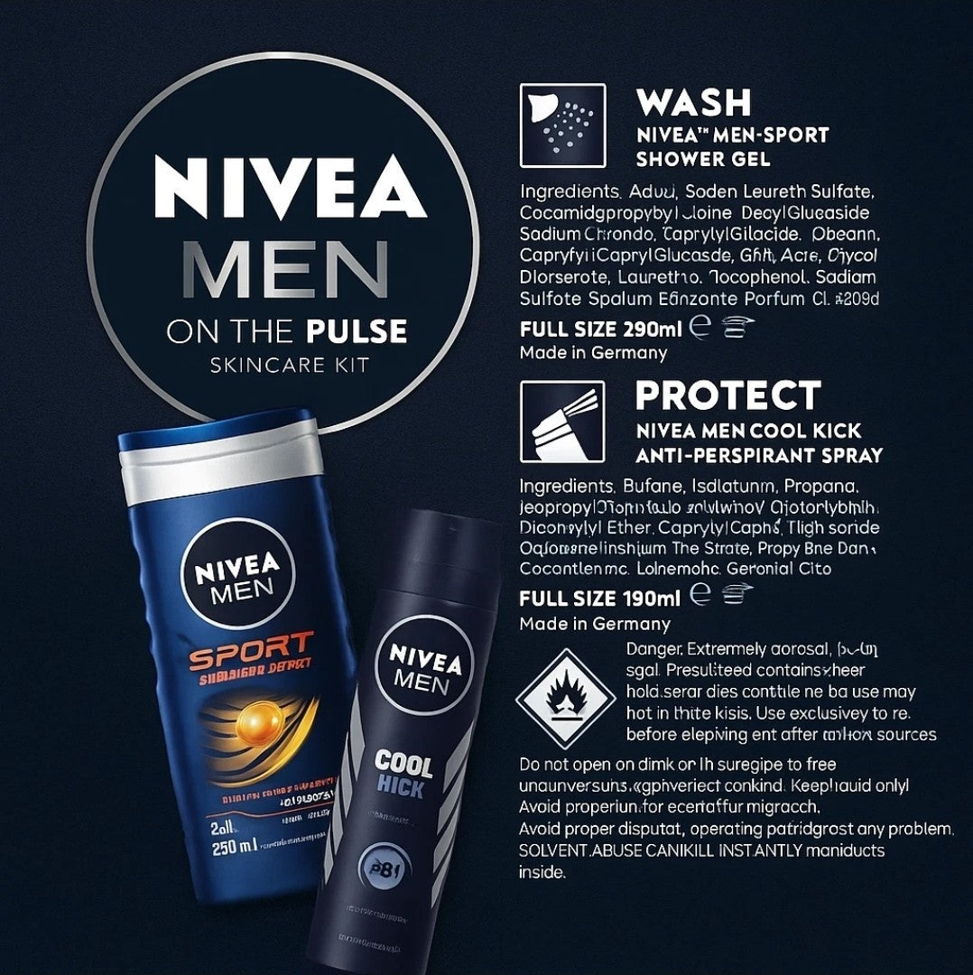 NIVEA Men Sport & Cool Kick Skincare Gift Set | 24H Fresh Shower Gel & Deodorant