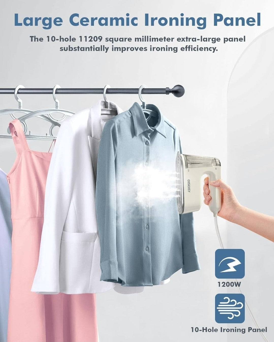 Cosicosy 2-in-1 Handheld Clothes Steamer & Iron 1200W Portable Travel Garment