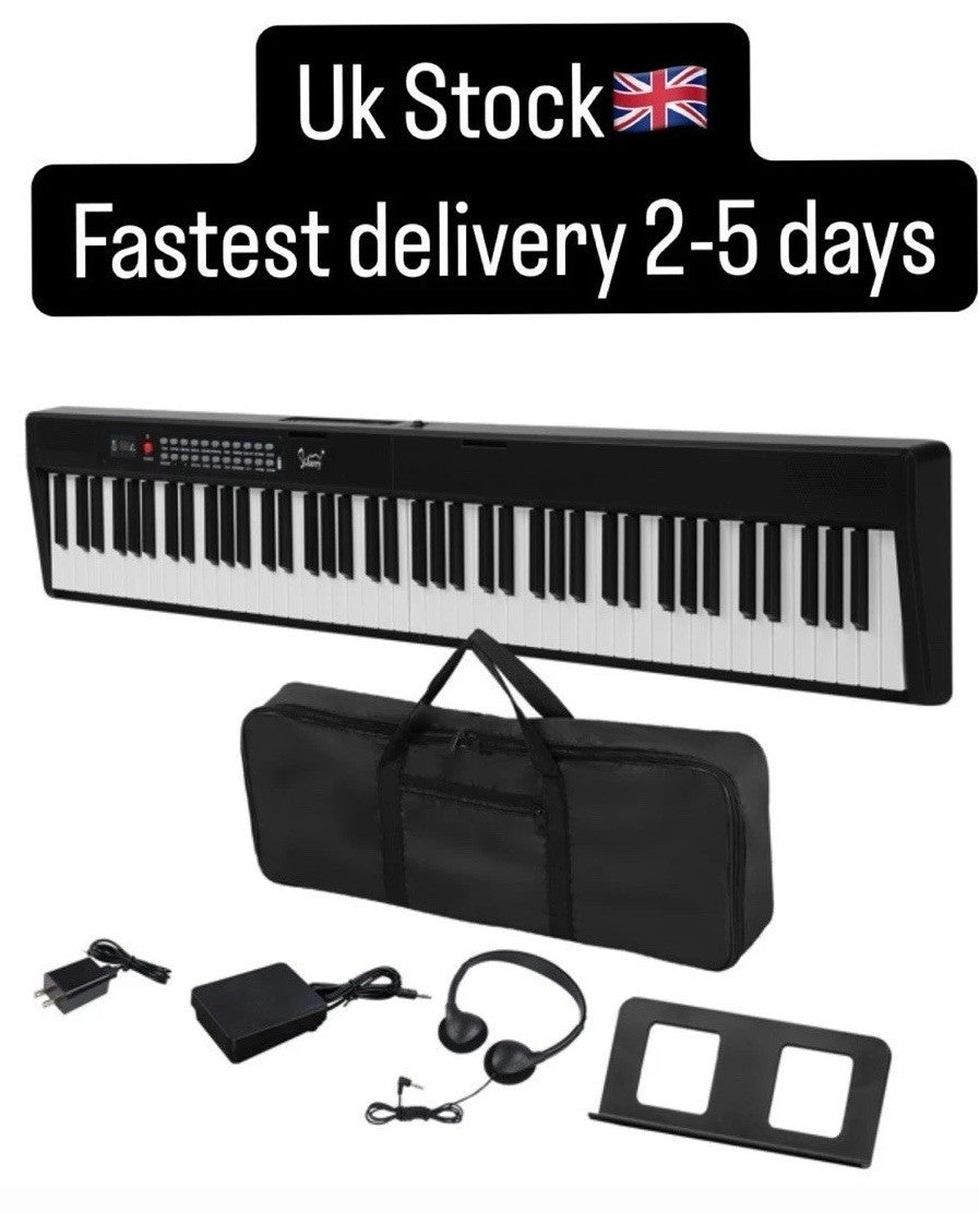 Digital Piano 88 Keys Foldable Electronic Keyboard with Headphones, Mic, Case