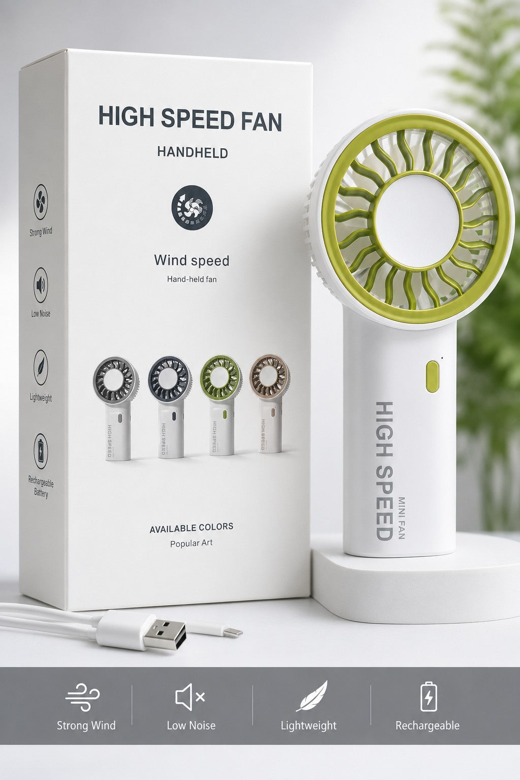 Portable Handheld Mini Fan USB Rechargeable High Speed Cooling Fan 3 Speed White