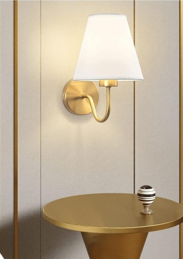 Antique Brass Classic Gold Wall Sconce with White Fabric Shade Modern E27 Light 