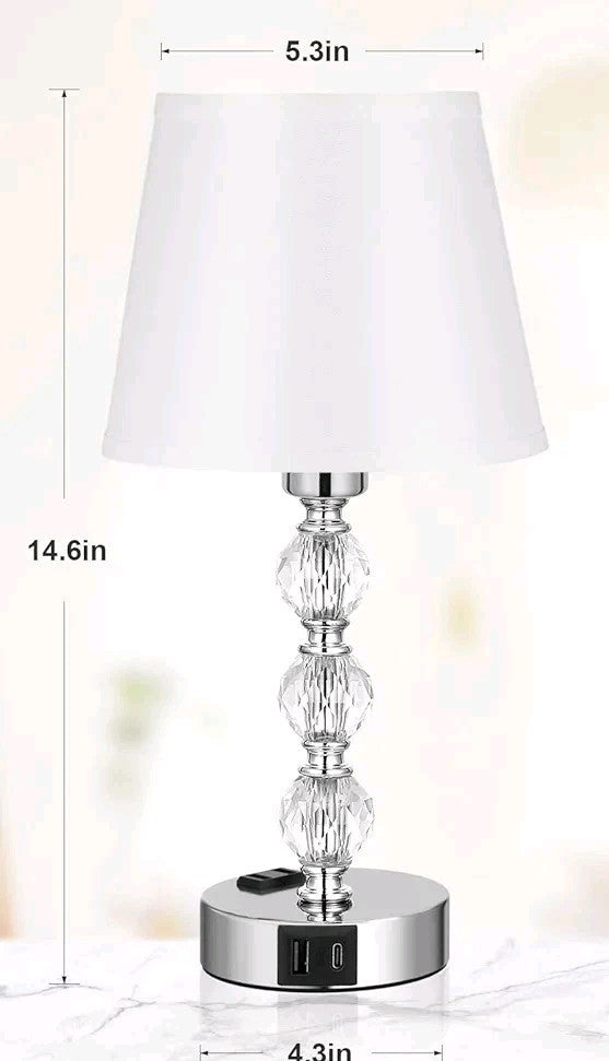 2 Pack Table Lamp –Touch Control Dimmable Nightstand Lamp with Dual USB-A & C