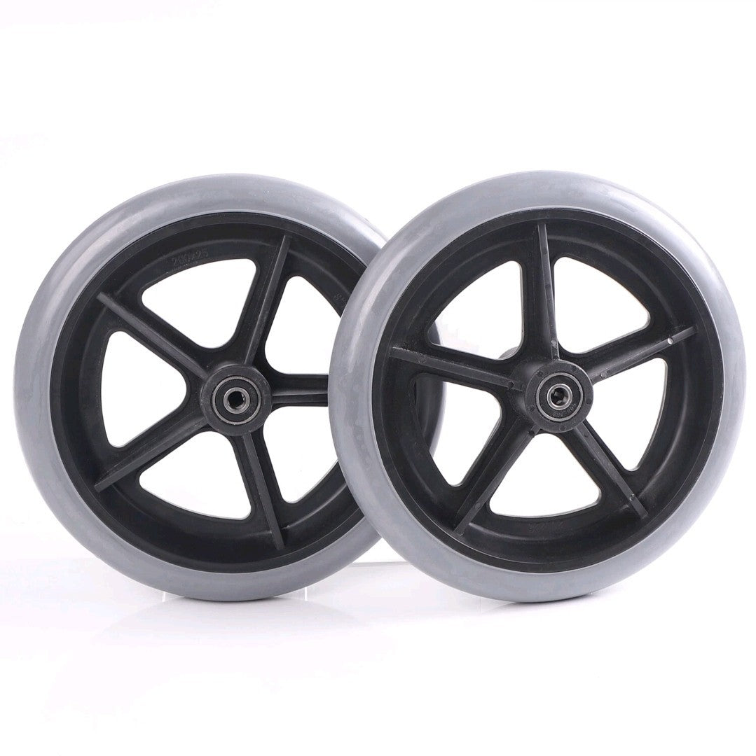 2-Pcs 200mm (8") Grey Rubber Small Non Marking Wheelchair Wheel Replacement