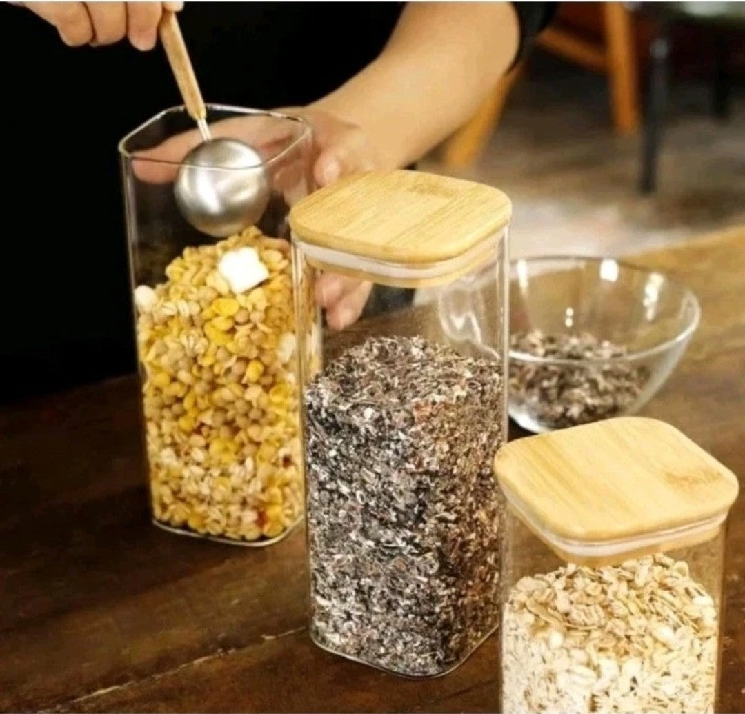 LIBWYS 12x Square Glass Food Storage Jars with Bamboo Lids Airtight Canisters 