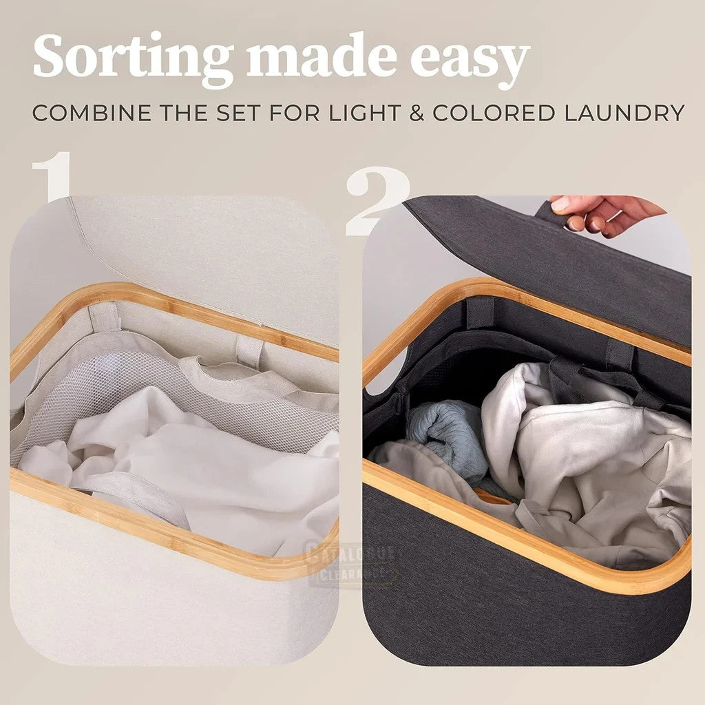 Adrian 100L Bamboo Laundry Hamper with Lid & Removable Bag in Dark Grey Colour