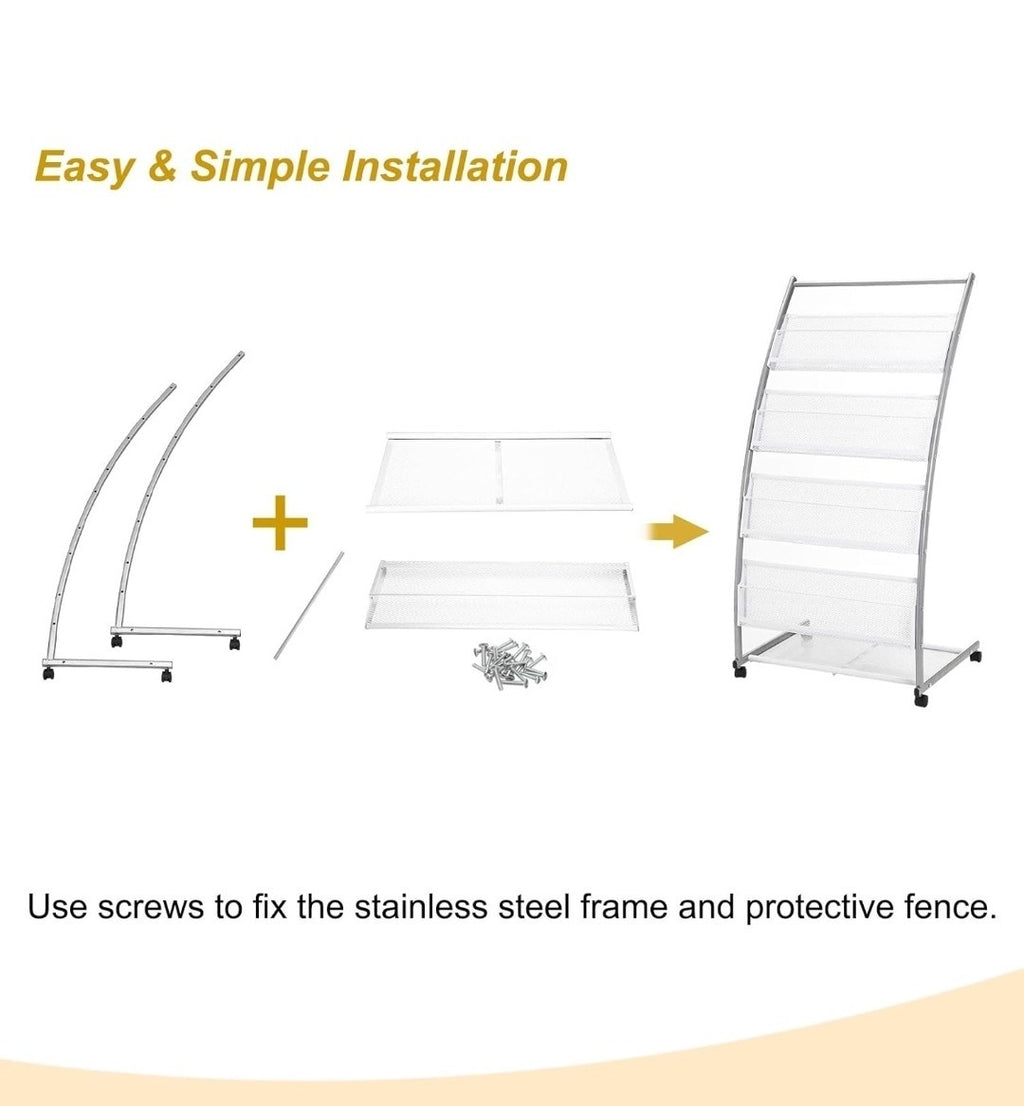 L-shaped Magazine Display Racks Floor Standing 4 Layers Brochure Stand