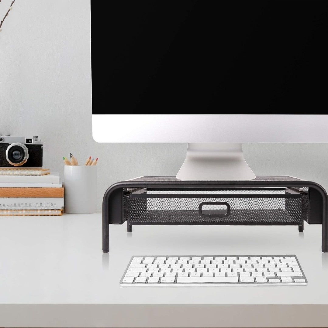 Mesh Metal Monitor Stand, Laptop, Printer with Drawer & Pen Holders |Vertical