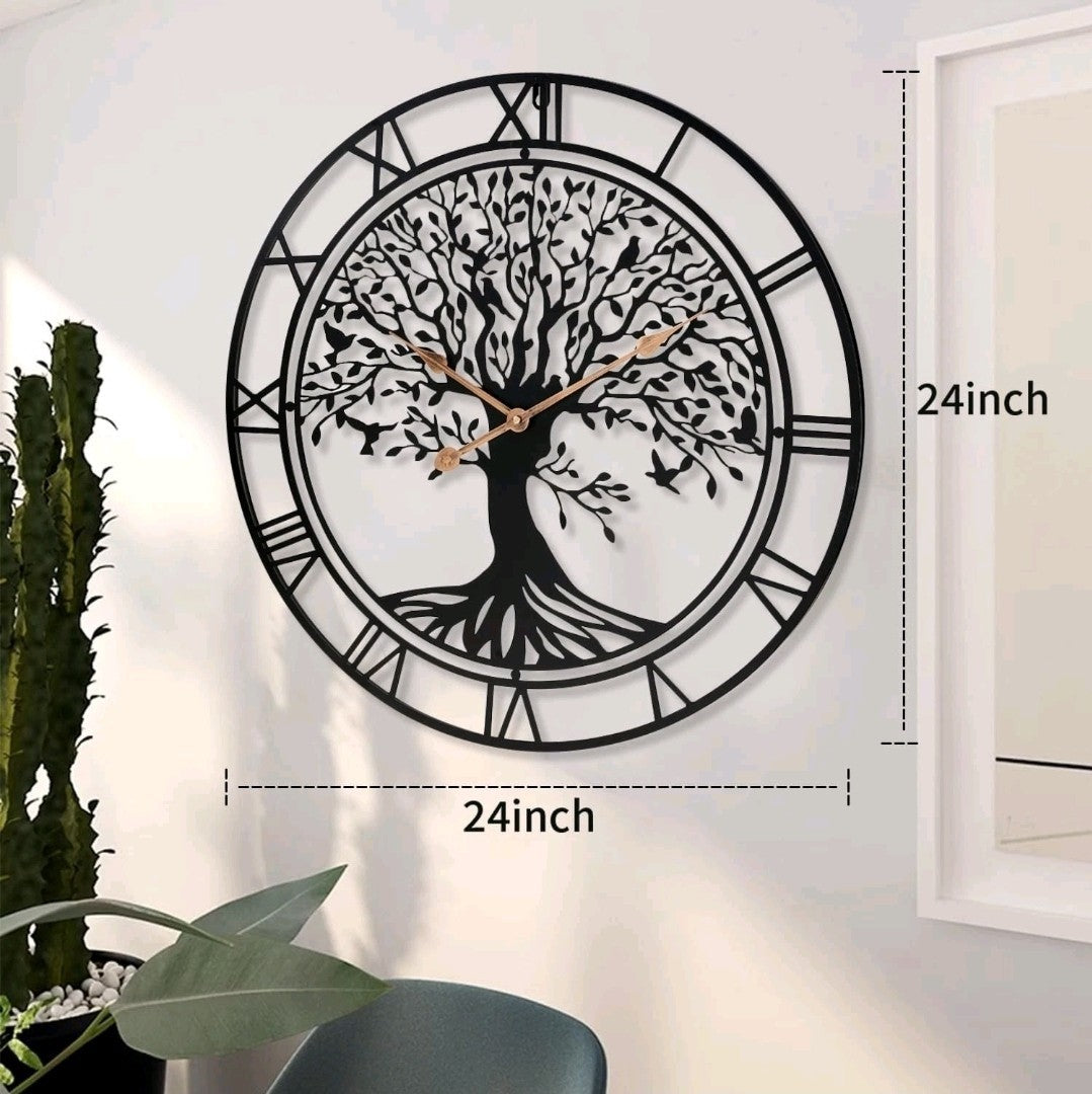New Tree of Life Wall Clock 24" – Metal Art Deco Silent Quartz Clock for Home 
