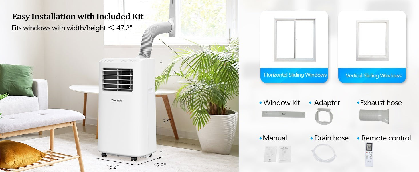 3 in 1 Portable Air Conditioner, Fan, Dehumidifie,ROVSUN 8,000 BTU 115V WiFi/APP