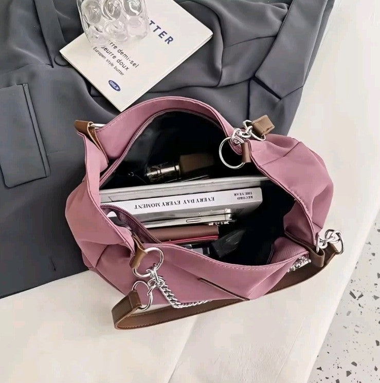 Large Nylon Shoulder Tote Bag for Women: Spacious and Stylish Mommy Bag PURPLE