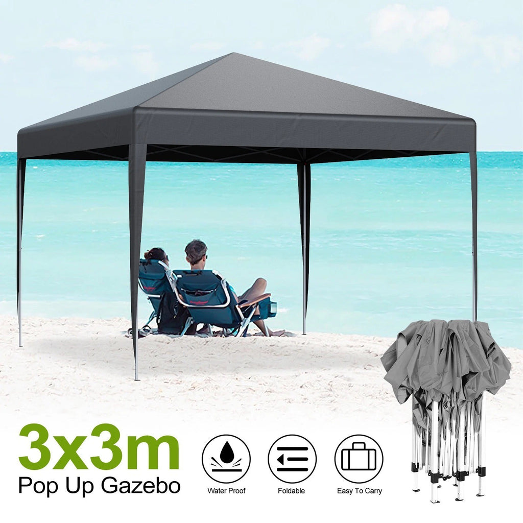 3X3M Heavy Duty Pop-up Gazebo Outdoor Garden Canopy Party Tent Adjustable -Grey