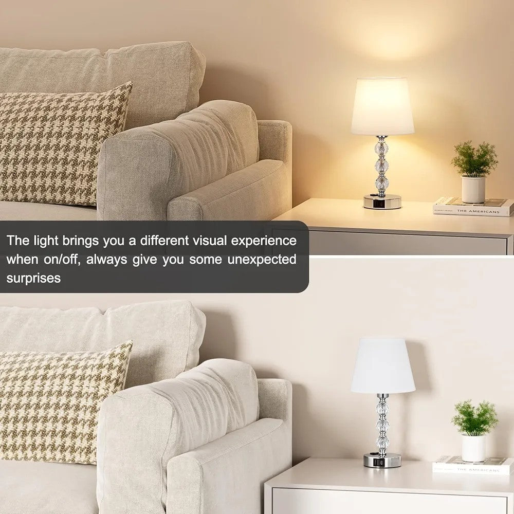 2 Pack Table Lamp –Touch Control Dimmable Nightstand Lamp with Dual USB-A & C