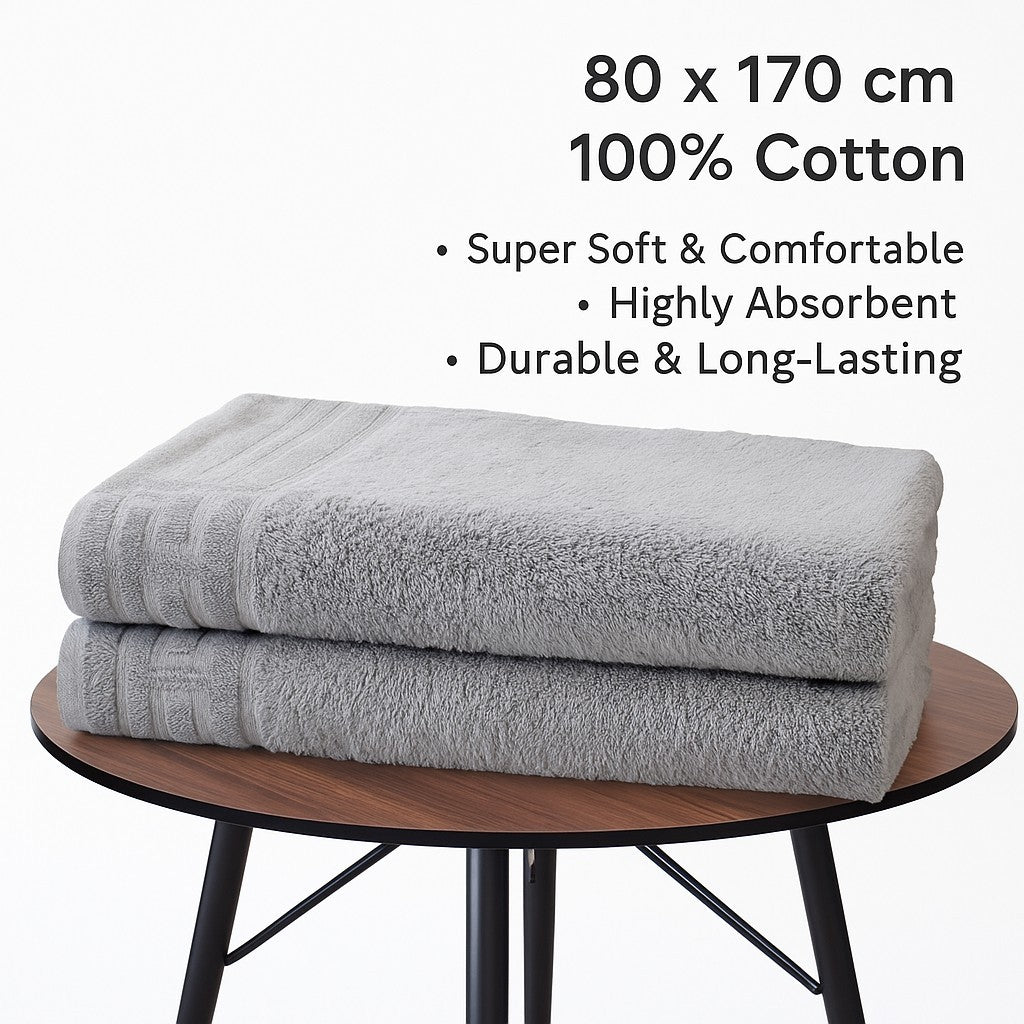 2 Pack Jumbo Bath Towel Sheets 80x170 cm 100% Premium Egyptian Cotton In Grey 