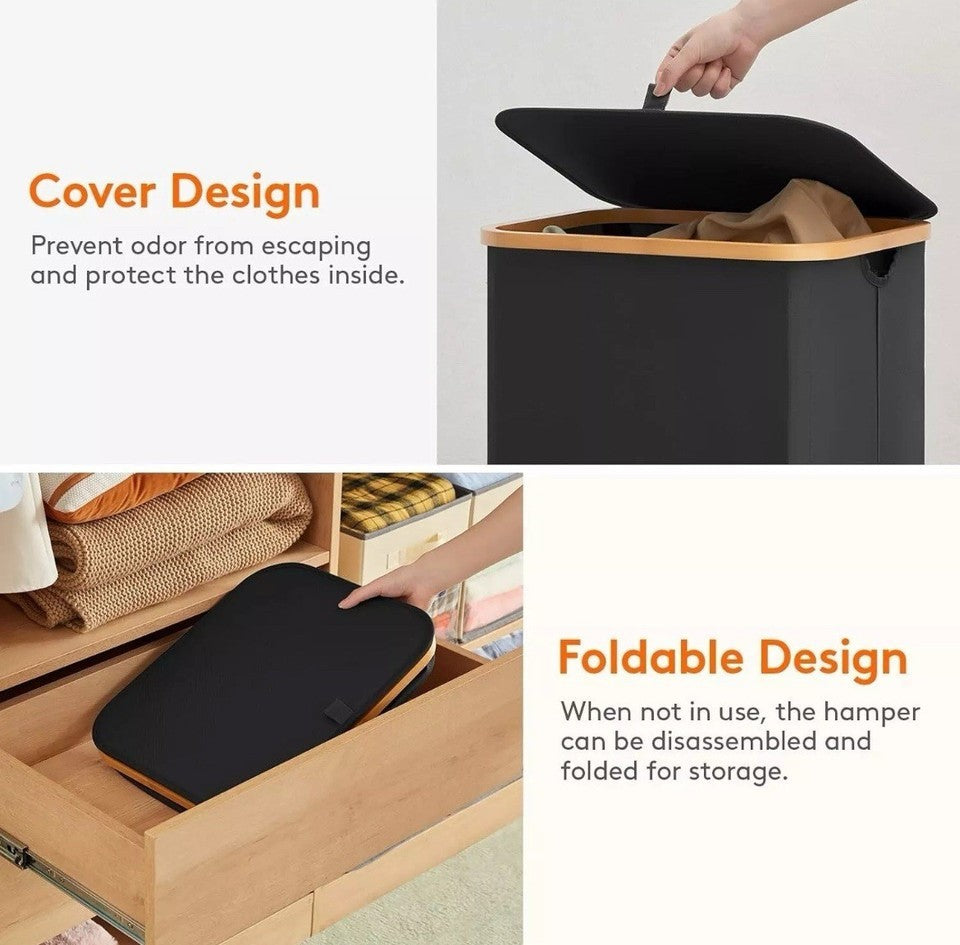 Adrian 100L Bamboo Laundry Hamper with Lid & Removable Bag in Dark Grey Colour
