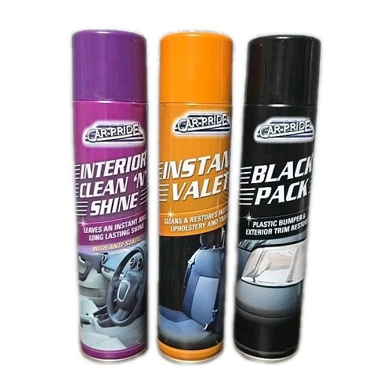 Pack of 3 Instant Valet Upholstery/Carpet . Interior Clean N Shine.Bumper & Trim