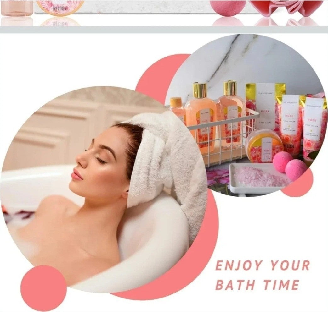 Gift Set For Her, Spa Luxetique Rose Bath & Body, Pink Tote Bag Shea Butter Spa