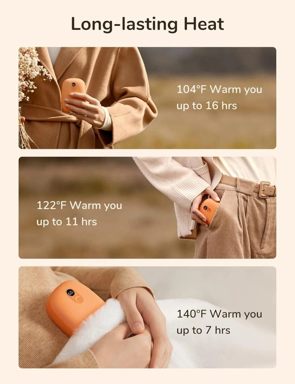 JISULIFE 13500mAh Rechargeable Hand Warmer Power Bank Portable – 3 Heat Levels