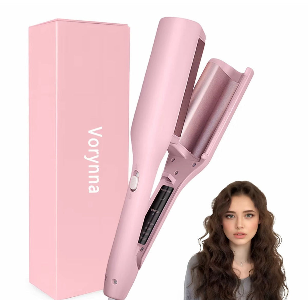 Big French Wave Hair Curler 32mm V-Shaped Waver Iron with 4 Heat Settings – Pink