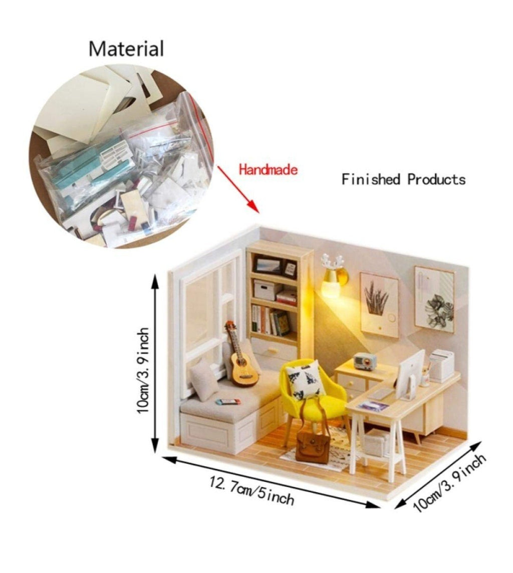 DIY Doll Room Miniature Furniture Wooden House Kit- DIY Cabin Sunshine Study LED