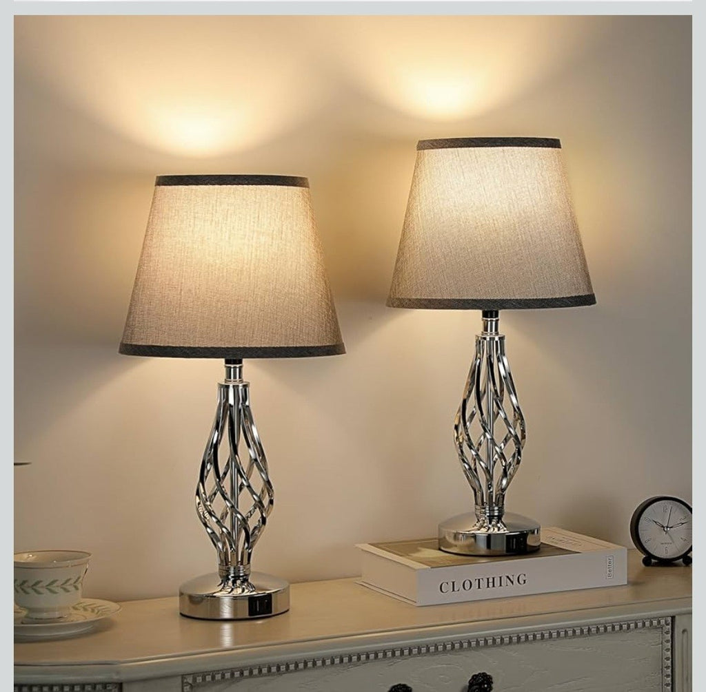 AOOSHINE Touch Table BedsideLamps Set of 2,USB-C USB-A Ports,3 Way Dimmable GREY