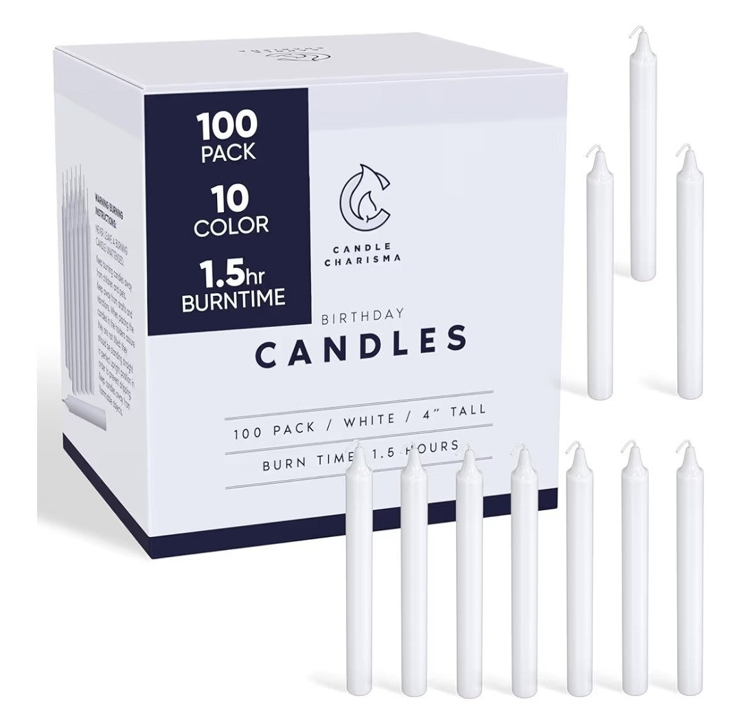 Candle Charisma 100x White Spell Candles - 4" Unscented Paraffin Chime Candles, 