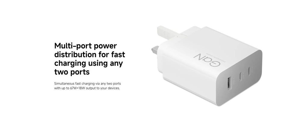 Xiaomi 90W Hyper Charge UK Power Adapter 3-Port For Mobiles,Ipad,Tab & Laptop 