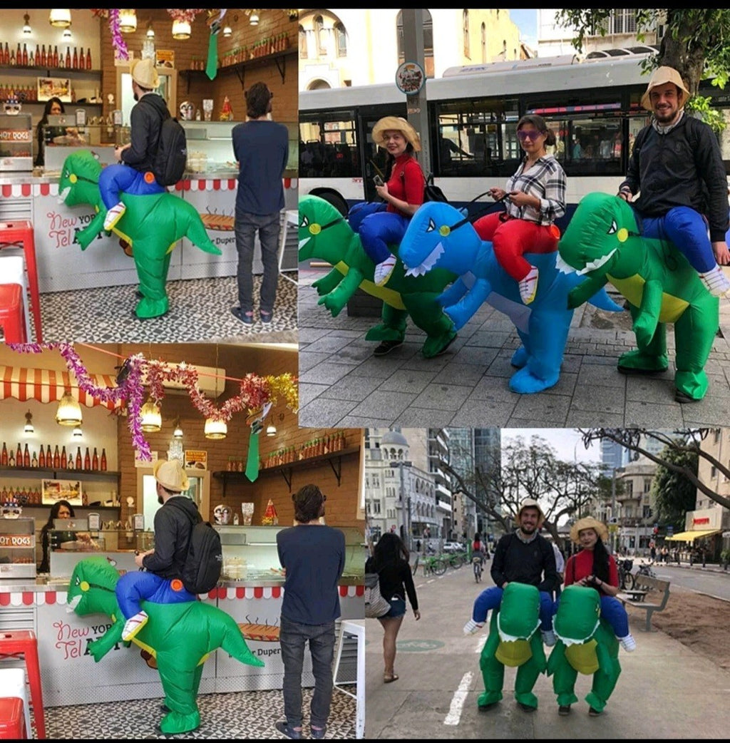 Inflatable Green Dinosaur Rider Costume Suit Fan Costume Dress Party Funny Adult
